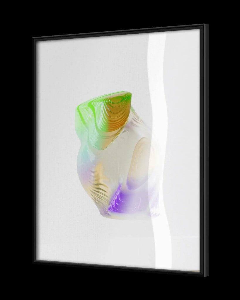 Classic semi-glossy poster in a thin black wooden frame, shown at an angle