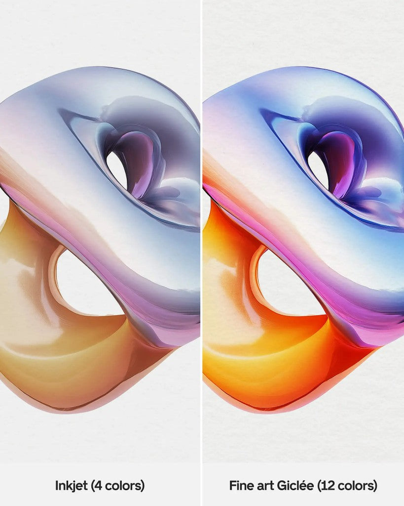 Side-by-side comparison of 4-colour inkjet and 12-colour fine art giclée