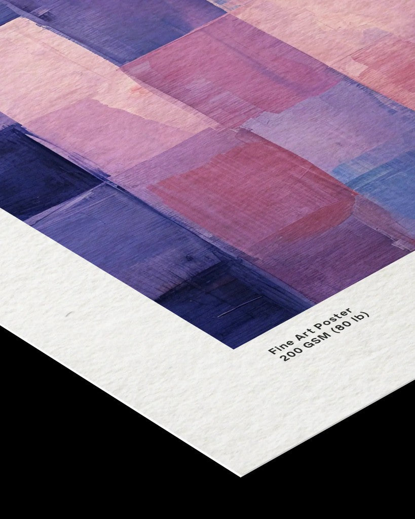 Close-up of a fine art poster corner showing paper texture and 200 gsm weight