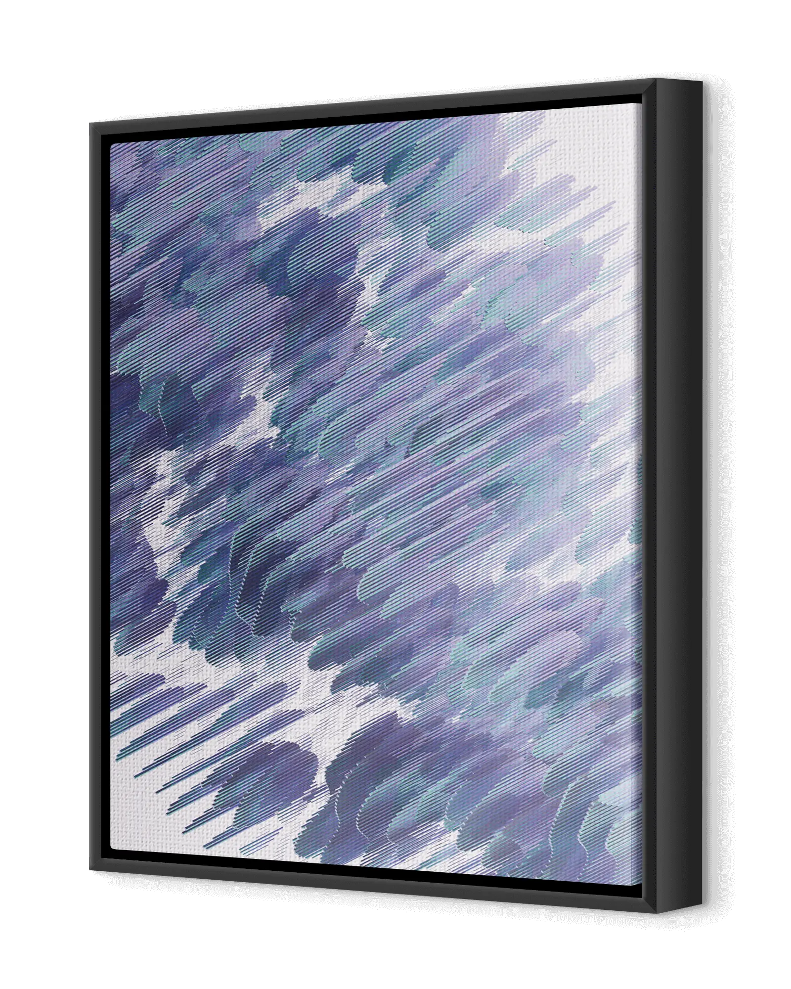 Black tray-frame canvas, shown from the side to highlight the floating gap
