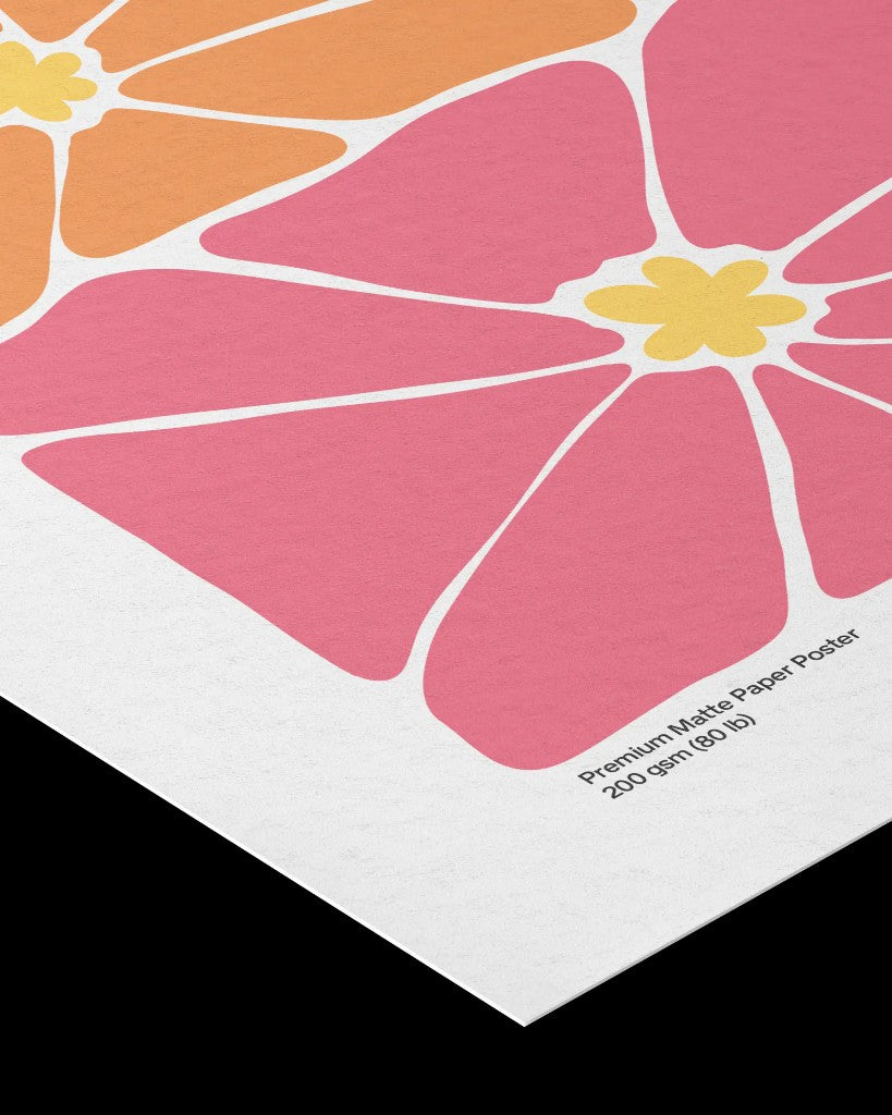 Close-up of a premium matte paper poster corner showing texture and 200 gsm weight