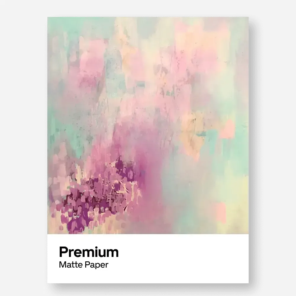 Premium matte paper sample with abstract colour and finish label